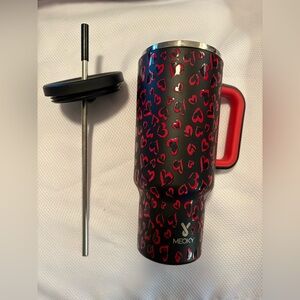 Meoky Red Heart Leopard  Insulated Travel Tumblers with Handle